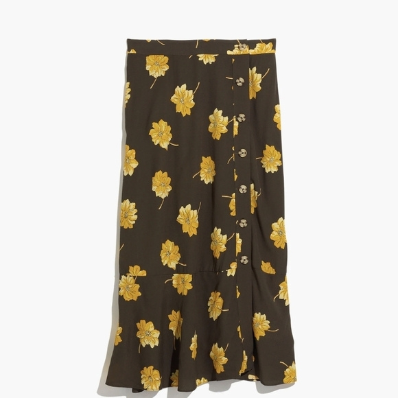 Madewell Side-Button Ruffle-Hem Midi Skirt in Fall Flowers Size 4 - Picture 4 of 7